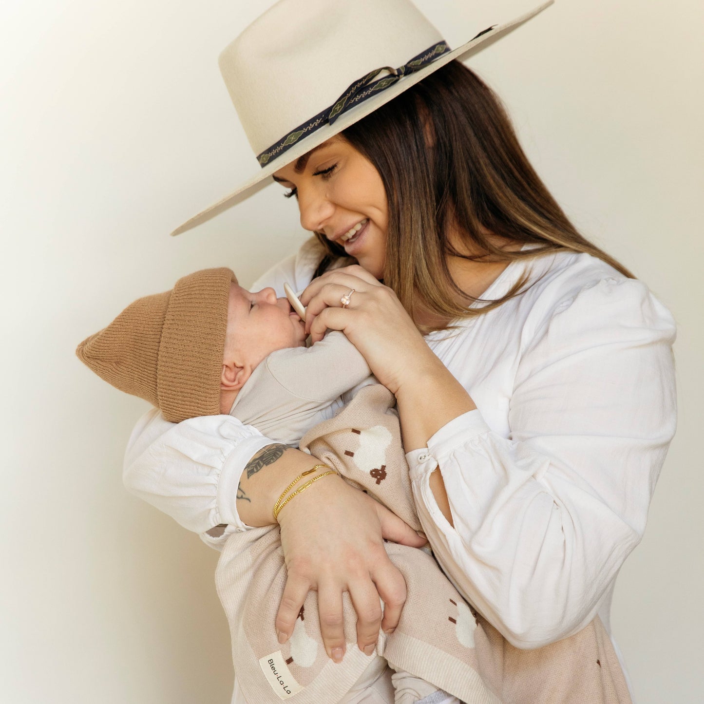 100% Luxury Cotton Receiving Swaddle Baby Blanket - Sheep - Taupe