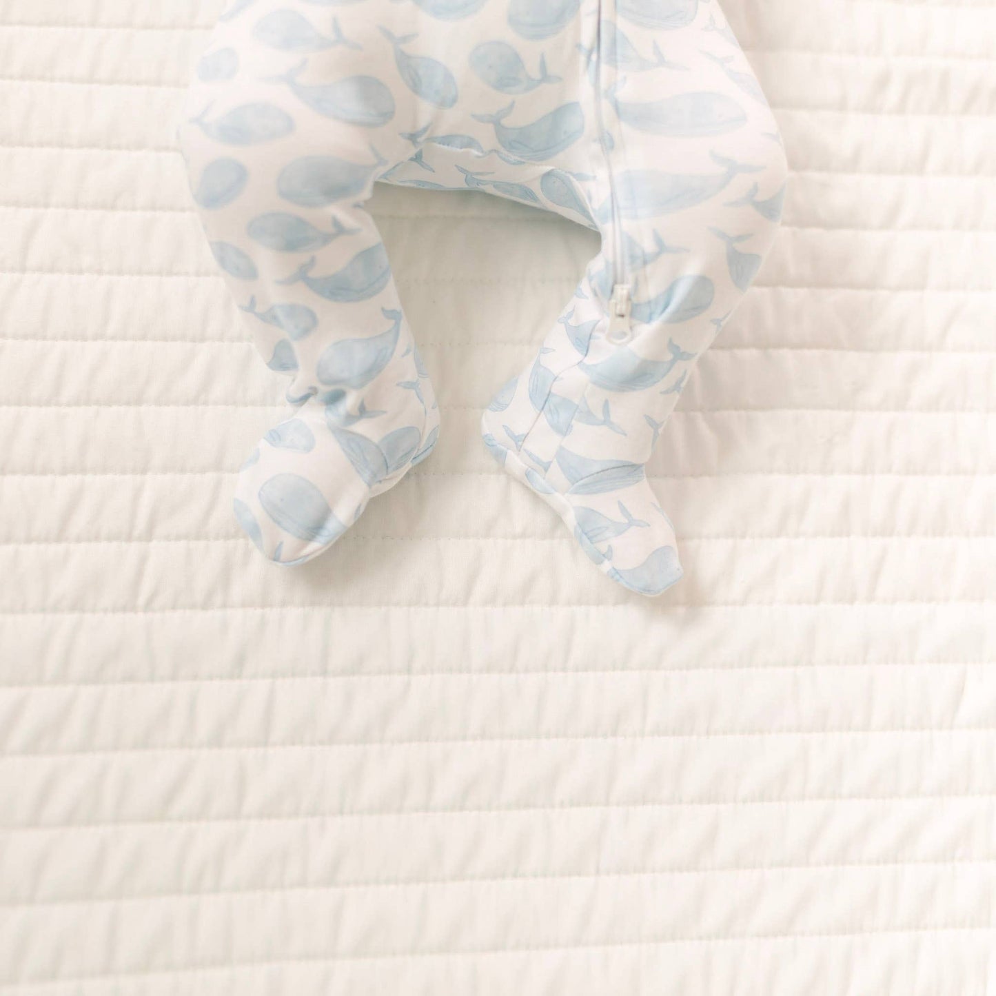 Azure Whales Print Zip Footie - Light Blue