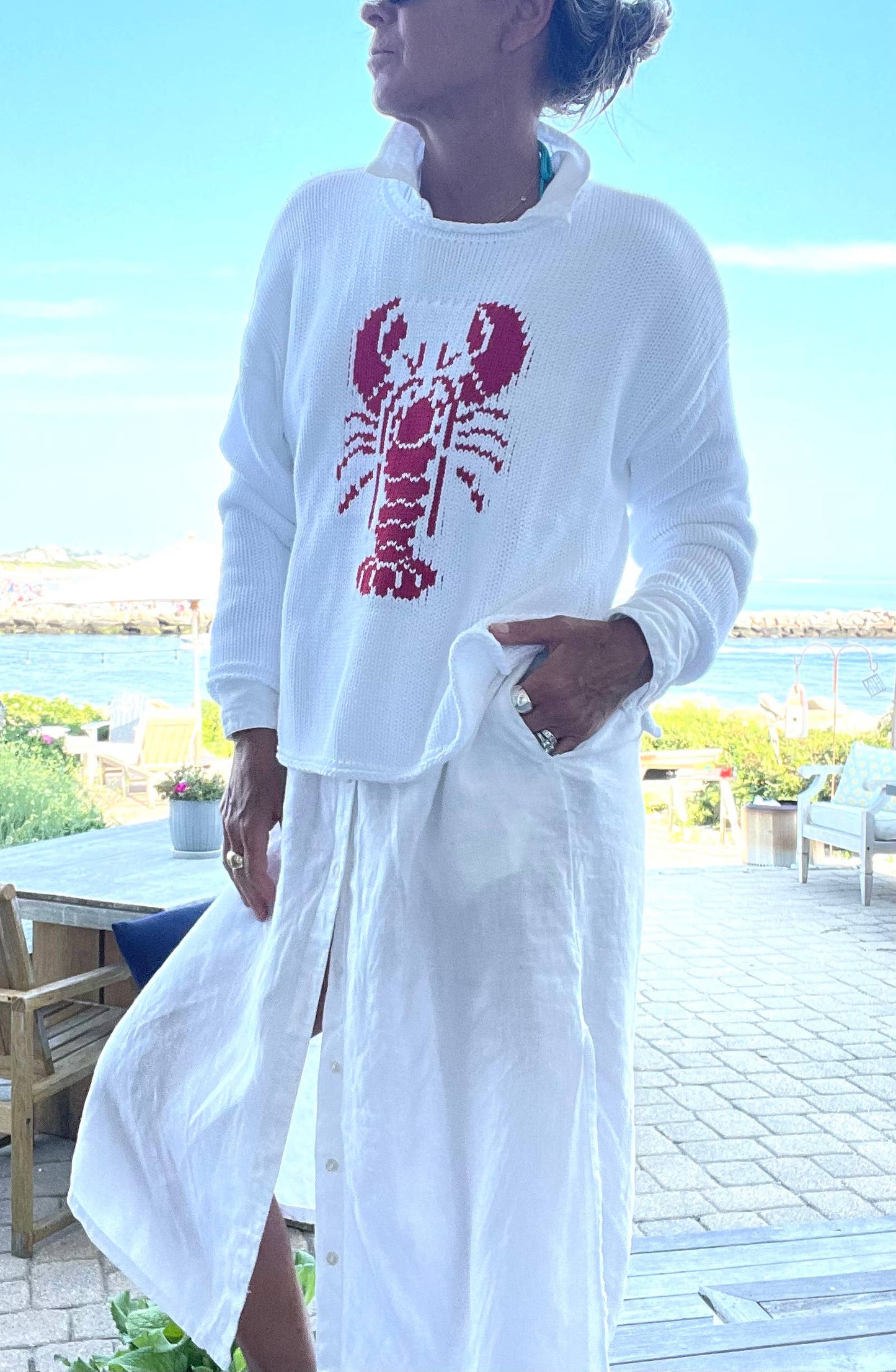 Chloe Rollneck Lobster Sweater in White