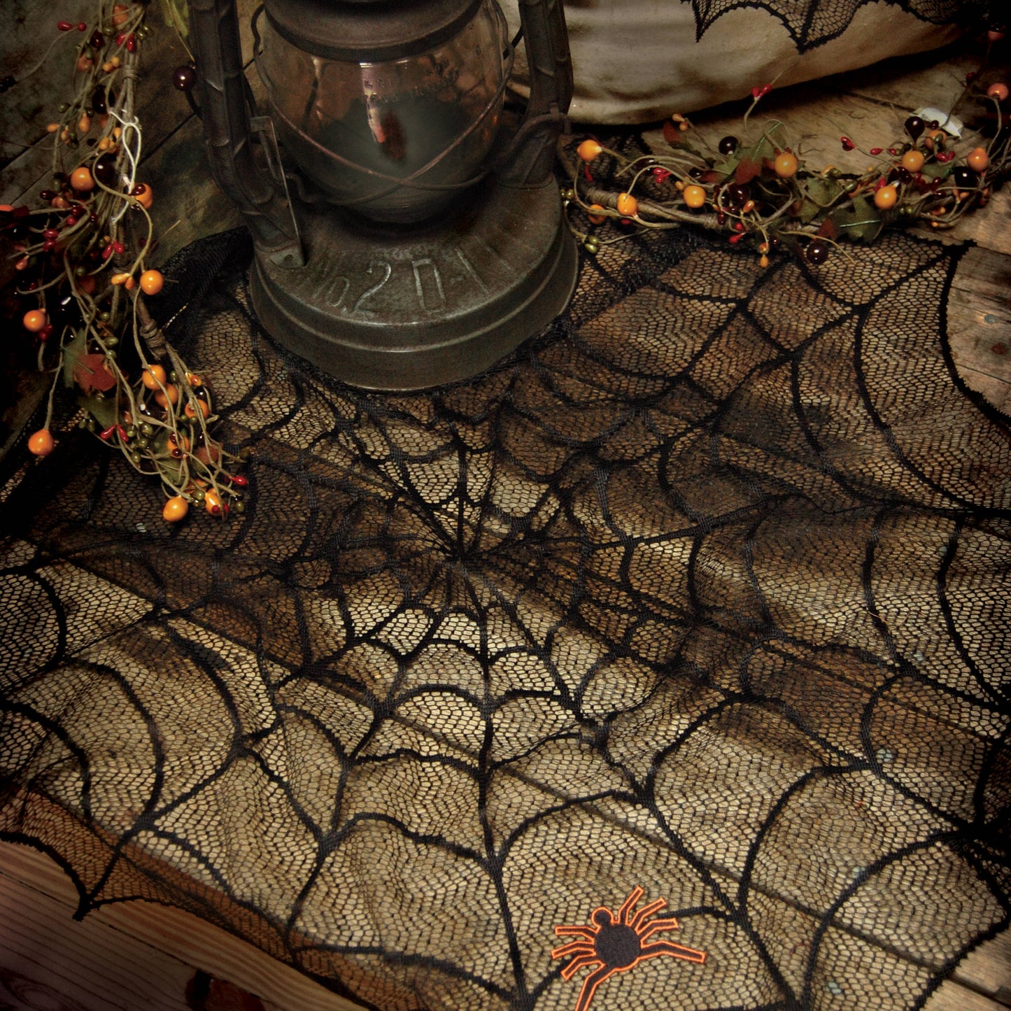 30" Round Tablecloth - Halloween Spider Web - Black
