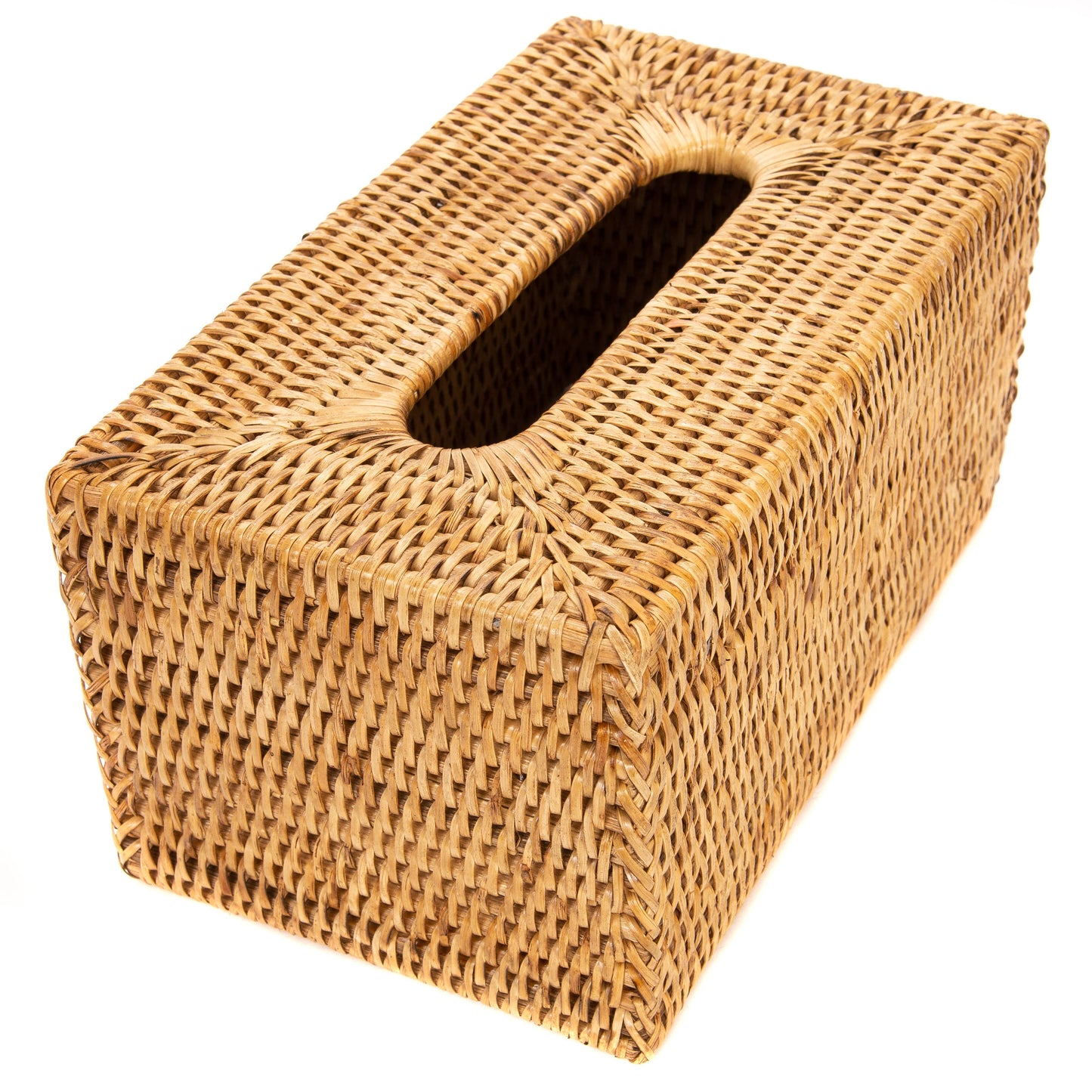 Rattan Rectangular Tissue Box Cover: Honey Brown