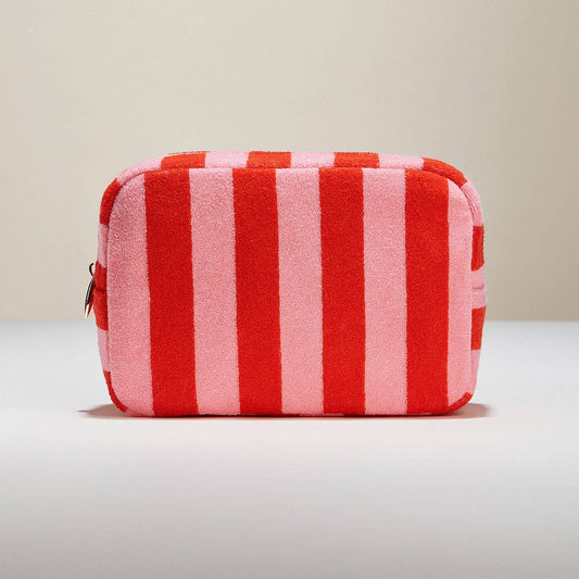 Striped Pattern Cosmetic Pouch Bag: Red