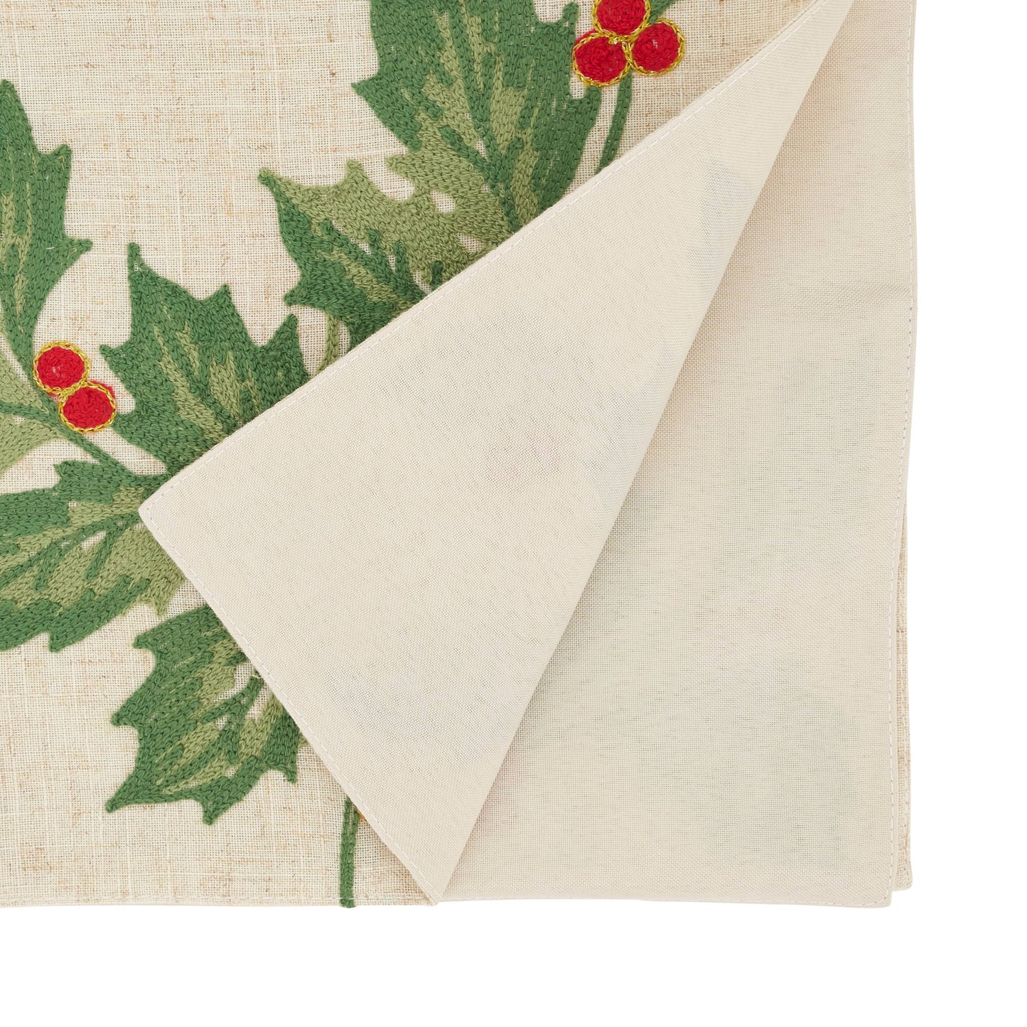 Evergreen Holly Leaves Table Runner - Natural