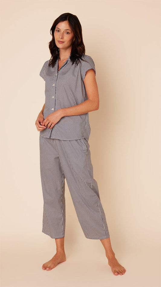 Classic Gingham Luxe Pima Cotton Capri Pajama Set - Navy