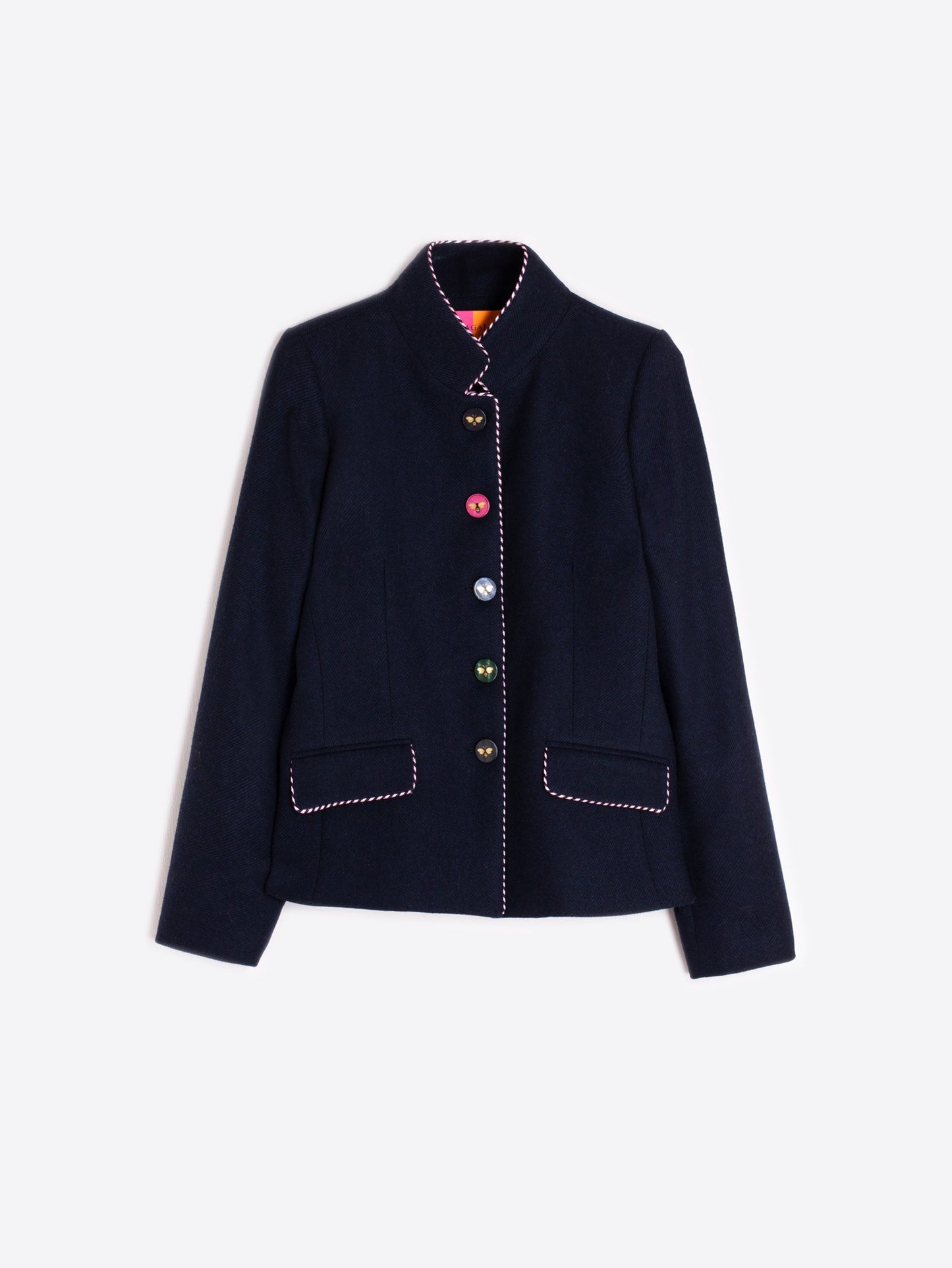 Navy Jacket with Pink Trim and Bee Buttons