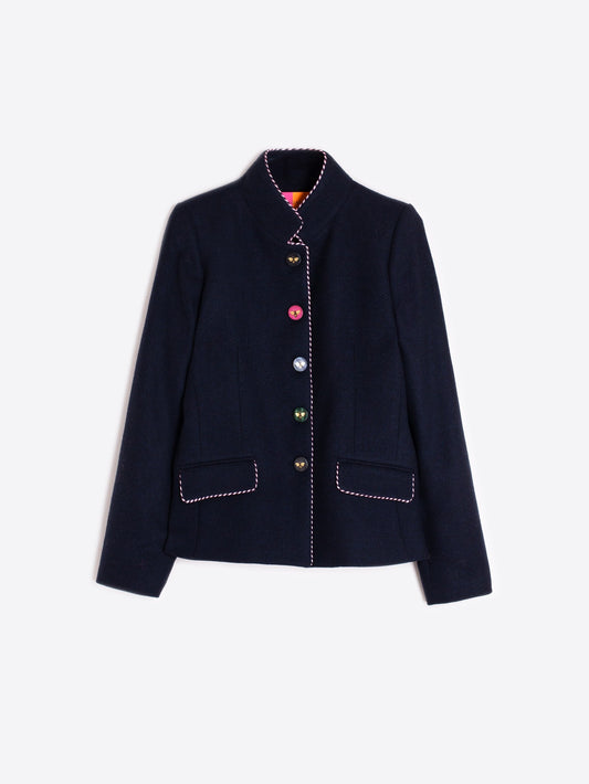 Navy Jacket with Pink Trim and Bee Buttons