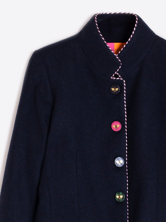 Navy Jacket with Pink Trim and Bee Buttons