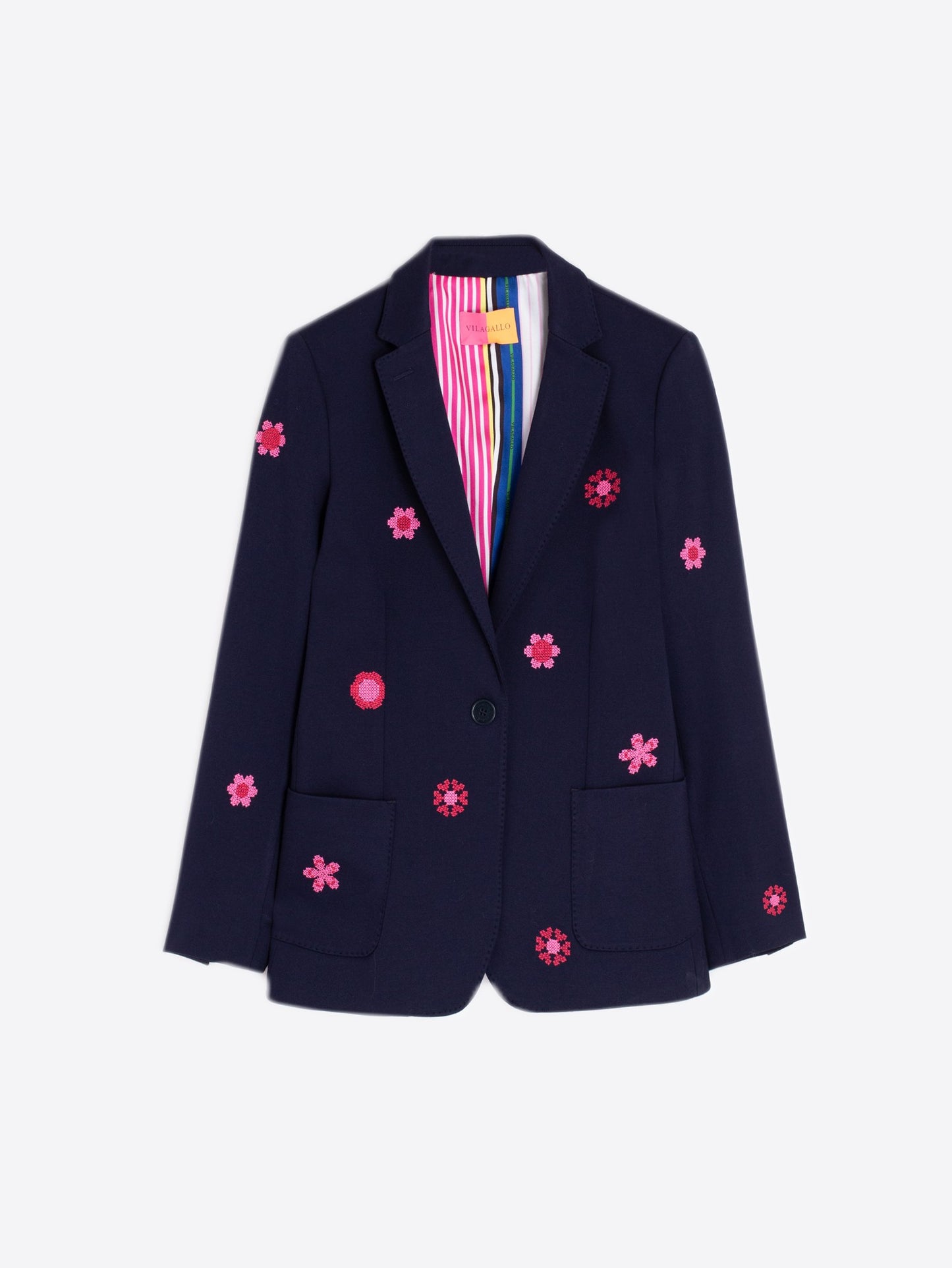 Blazer - Harlow Navy Embroidered with Pink Flower Applique