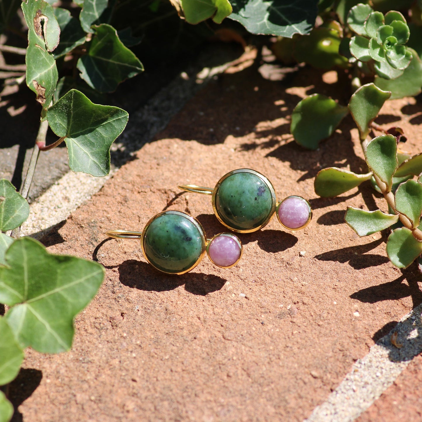 Color Block Drop Earrings in Nephrite Jade and Lepidolite