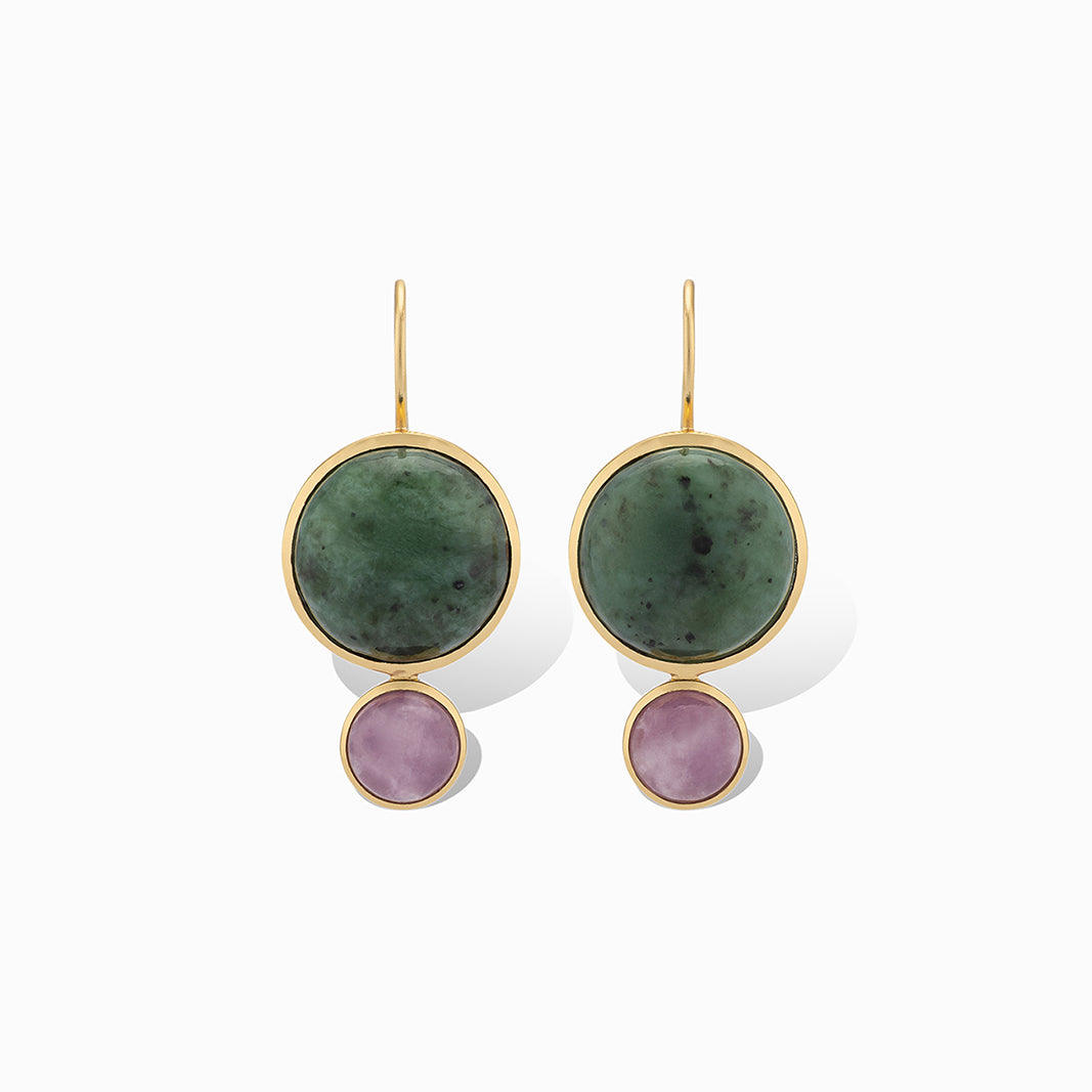 Color Block Drop Earrings in Nephrite Jade and Lepidolite