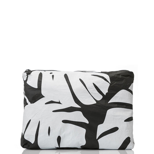 Aloha Collection Mid Pouch - Monstera - White/Black