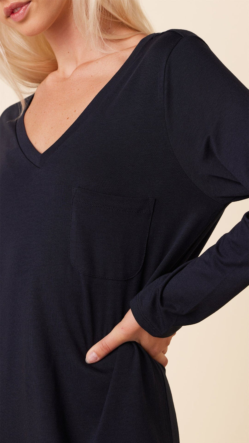 Classic Pima Knit Long Sleeve Sleep Shirt - Midnight