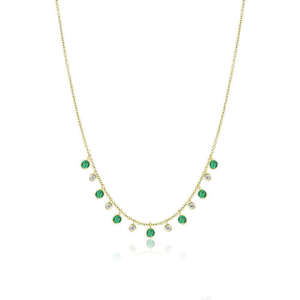 Yellow Gold Emerald and Diamond Layering Necklace