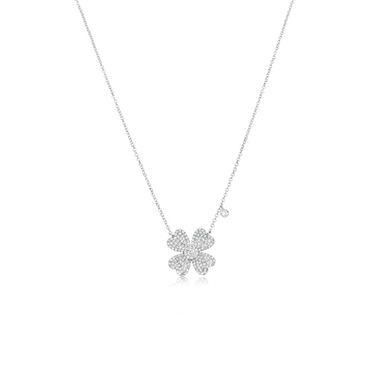 White Gold Diamond Flower Necklace