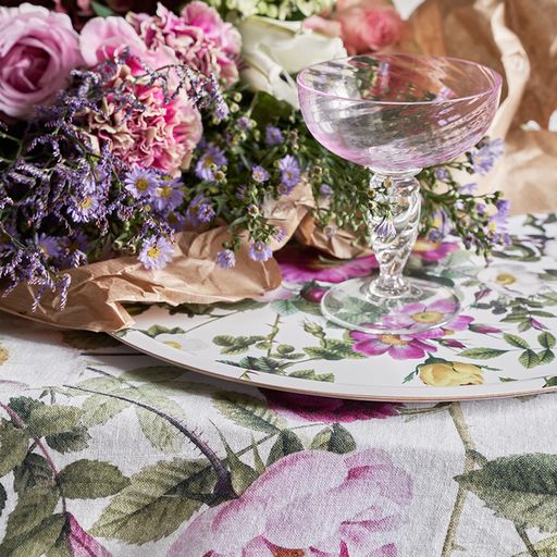 145cm x 220 cm Linen Tablecloth Rose Flower Garden