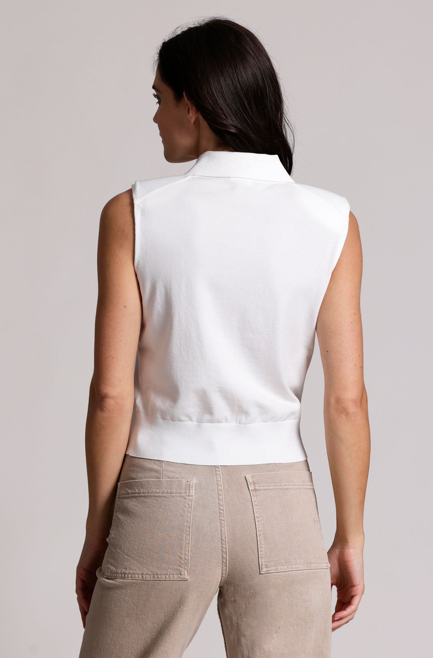 Viscose Button Front Sleeveless Polo - White