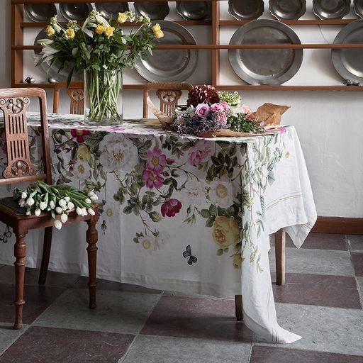145cm x 350 cm Linen Tablecloth Rose Flower Garden