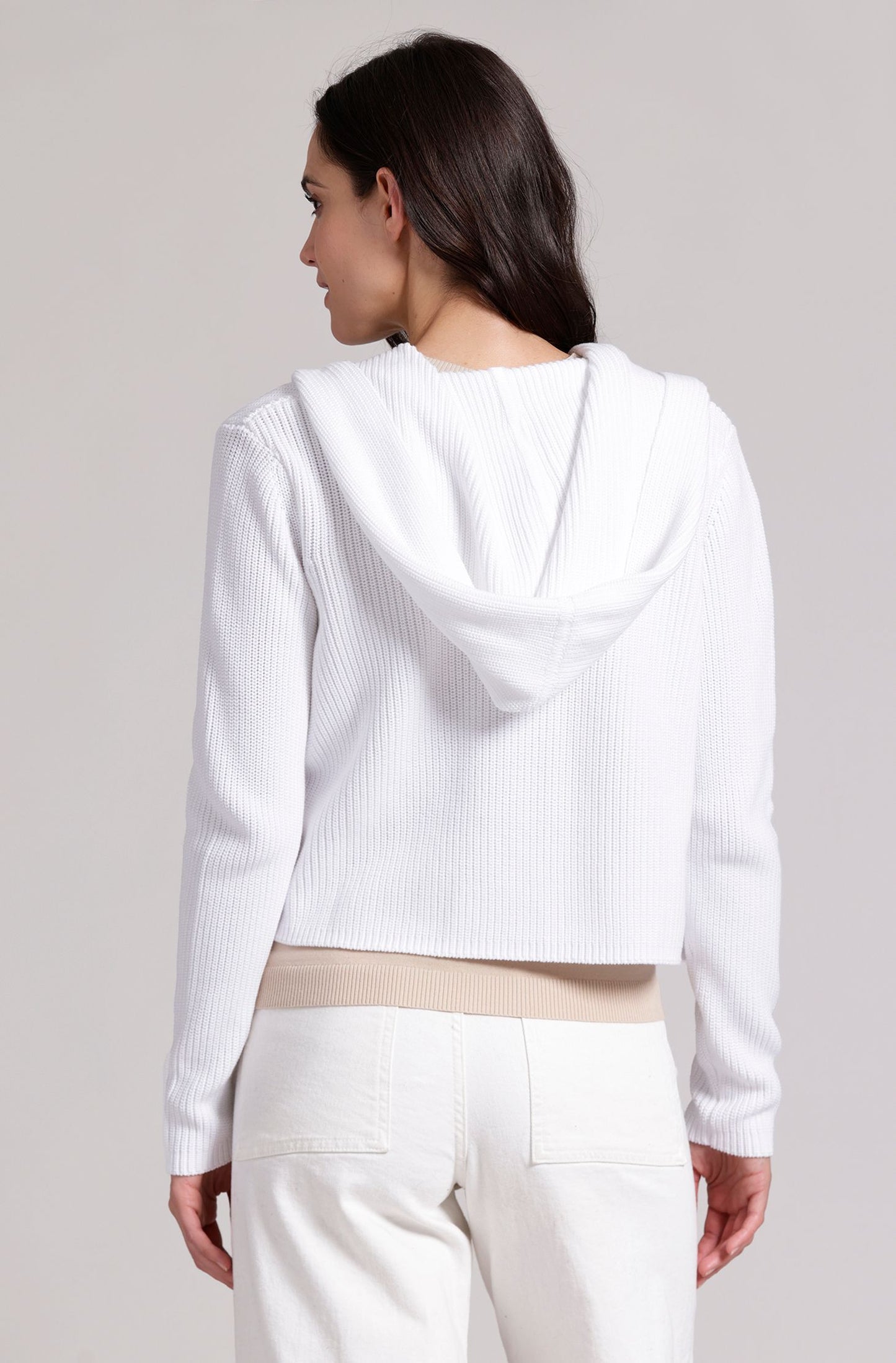 Cotton Shaker Hooded Flyaway Cardigan - White