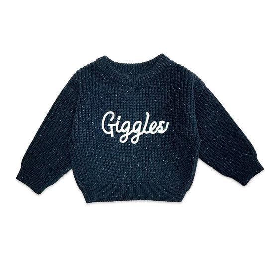 Giggles Chunky Knit Slouchy Baby Pullover Sweater - Navy