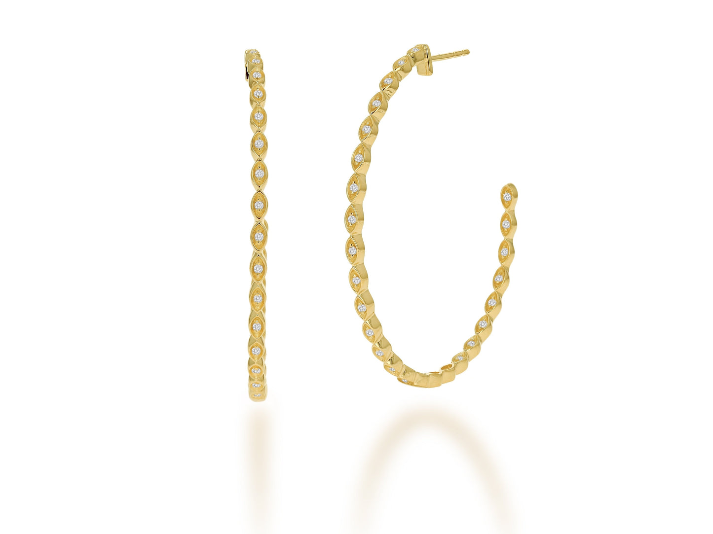 Gold and Diamond Marquise Hoops