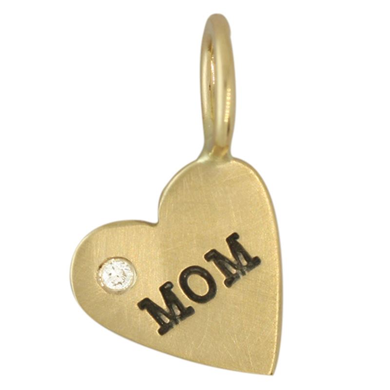 14k Yellow Gold 'Mom' Heart Charm