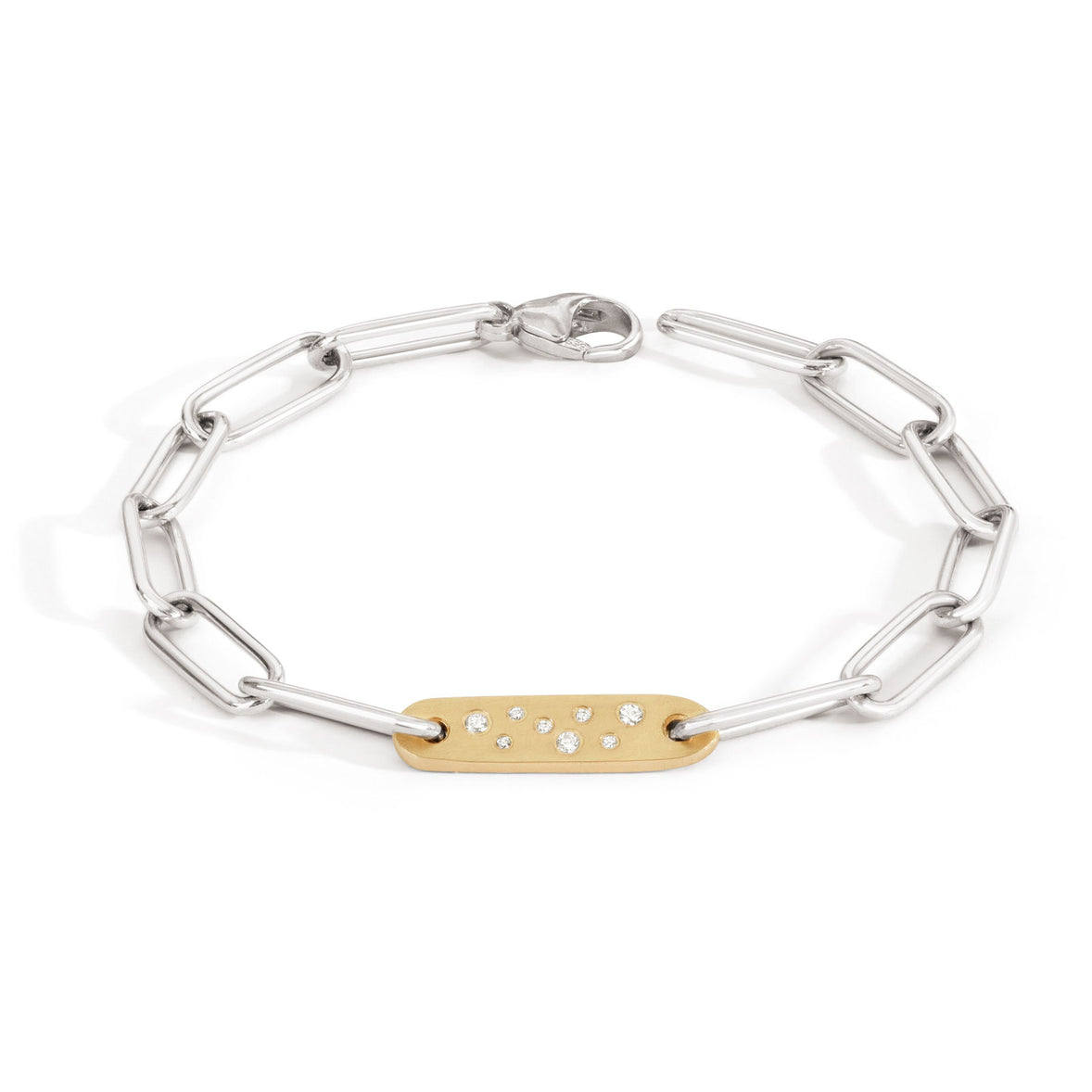 5.2mm Silver & Gold Diamond Flat Bar Bracelet