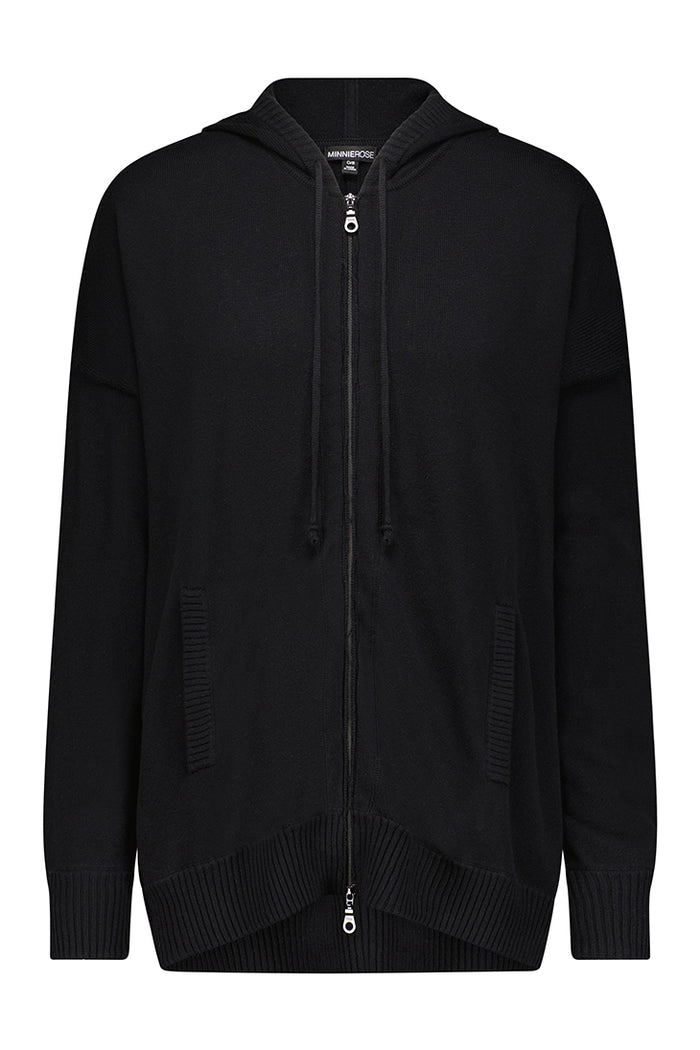 Cotton/Cashmere Oversized Zip Hoodie - Black