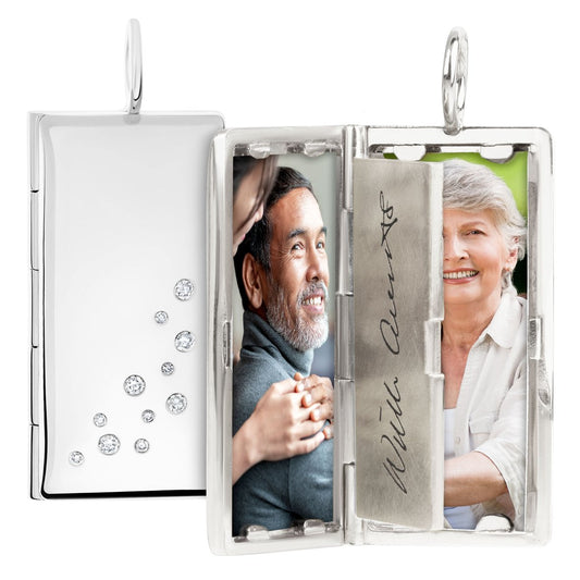 Sterling Rectangular Locket with Diamonds + Personalized Page