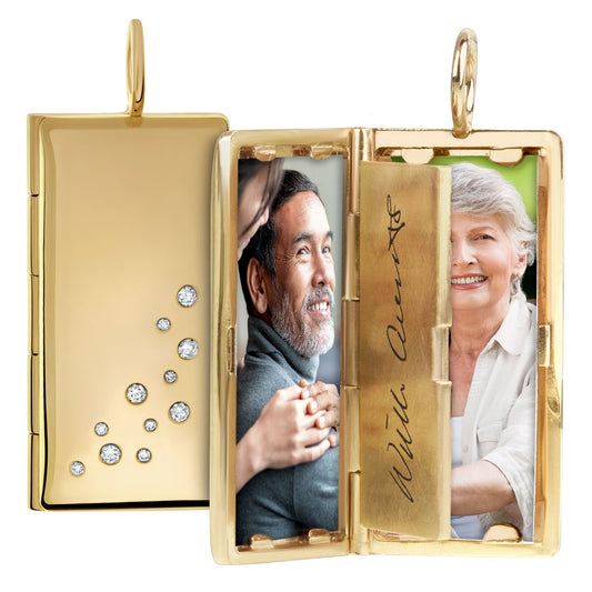 Gold Rectangular Locket with Diamonds + Personalized Page