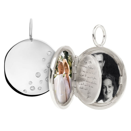 Sterling Round Locket with Diamonds + Personalized Page