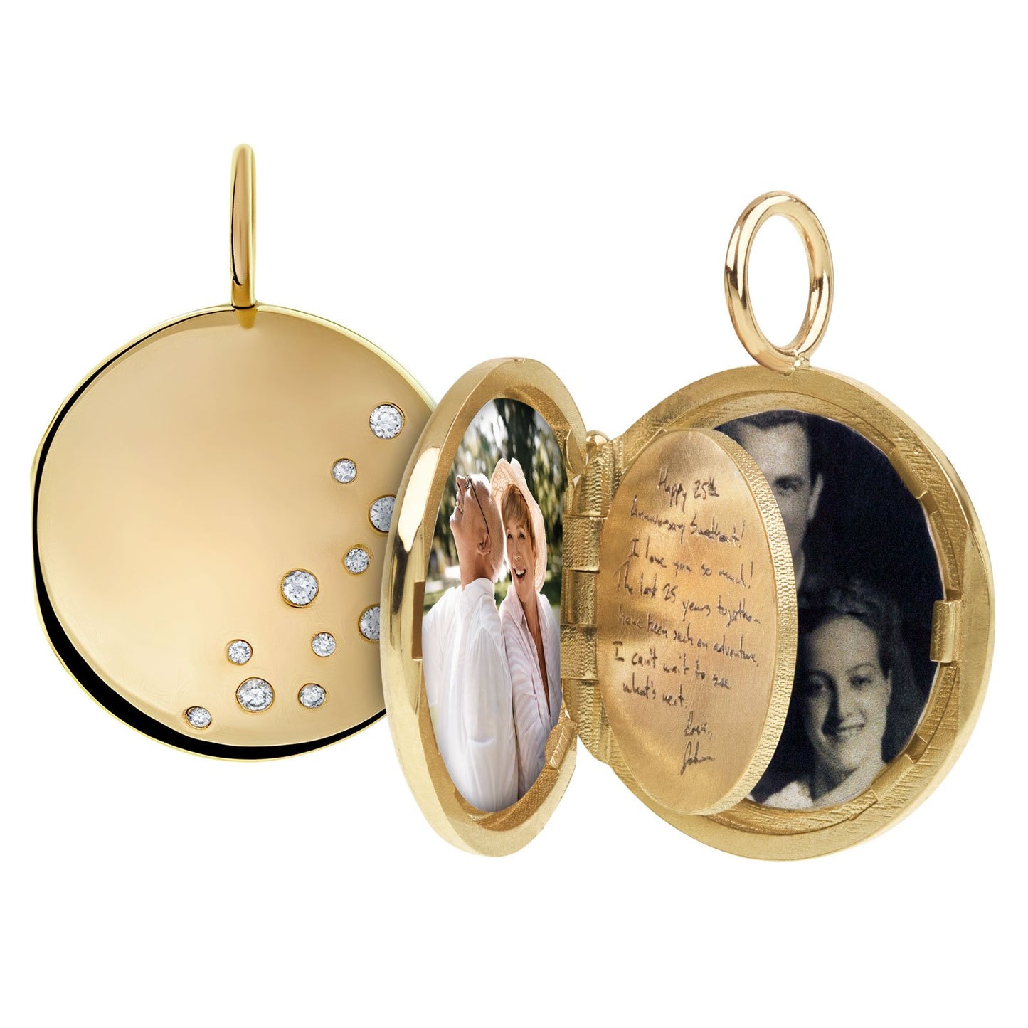 Gold Round Locket with Diamonds + Personalized Page