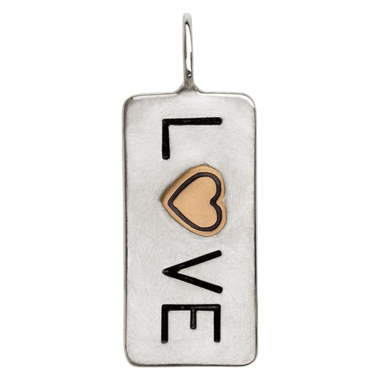 Simple ID Tag LOVE With Raised Yellow Gold Heart
