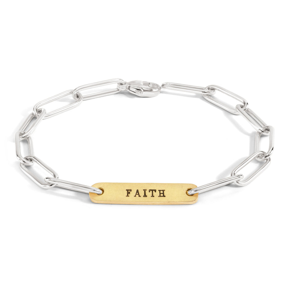 5.2mm Silver & Gold Faith Flat Bar Bracelet