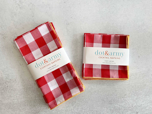 Set of 4 Gingham Check Cloth Napkins: Cherry Red