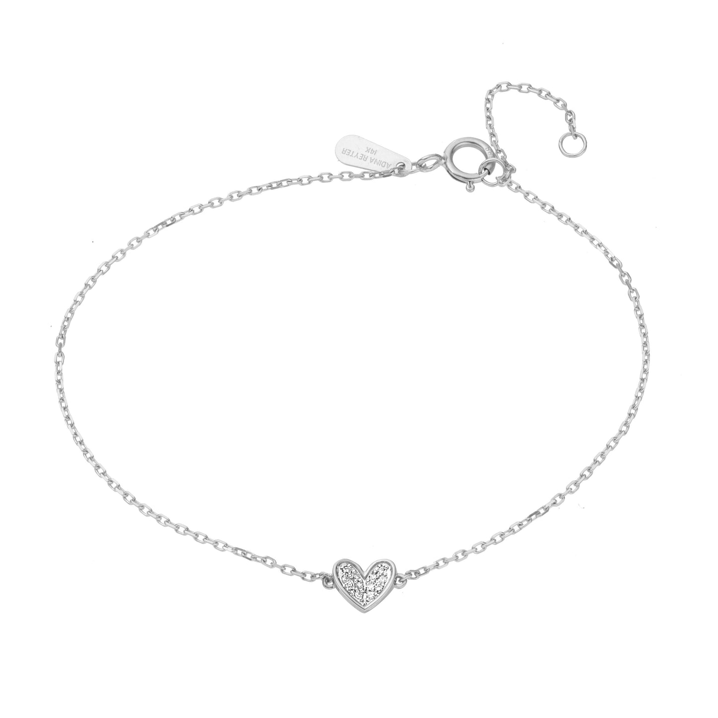 Super Tiny Pavé Folded Heart Bracelet Sterling Silver