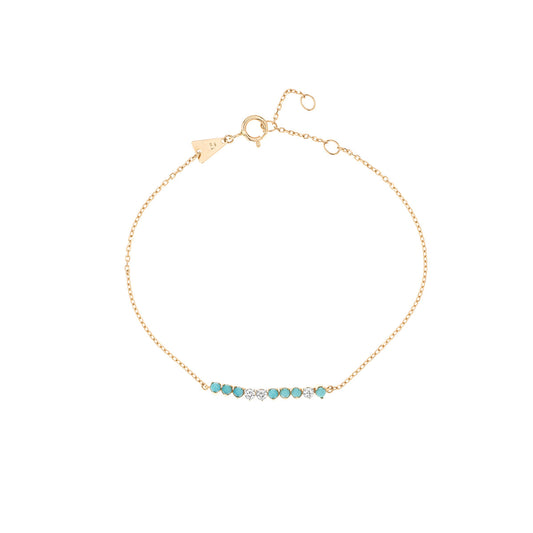 14k Yellow Gold Turquoise and Diamond Rounds Chain Bracelet