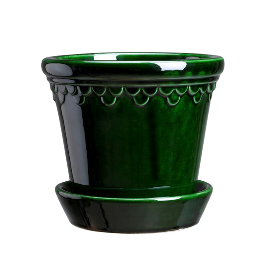 Københavner Pot with Saucer - Glazed Emerald Green