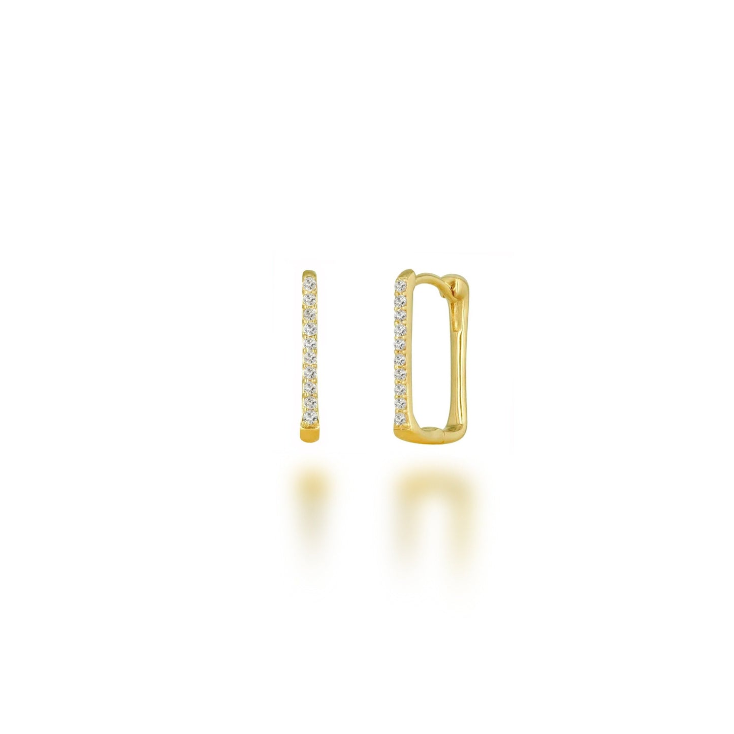 14k yellow gold Diamond Mini Rectangle Hoop earrings