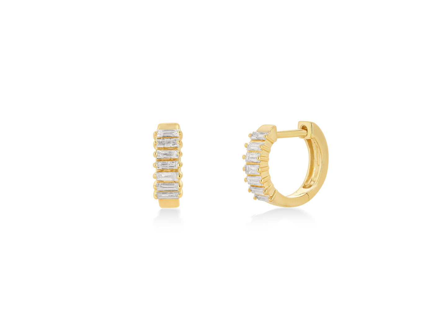 14k Yellow Gold Baguette and Round Diamond Studs