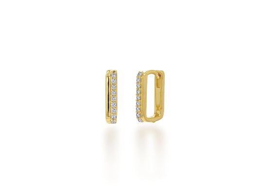 Gold and Diamond Square Huggie Earrings
