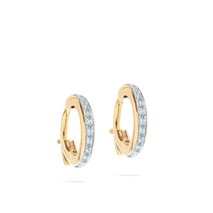 14k Yellow Gold Pave Huggie Hoops Earrings