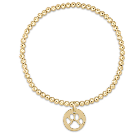 Classic Gold 3mm Bead Bracelet - Paw Print Disc