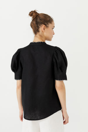 Scallop Linen Shirt - Black