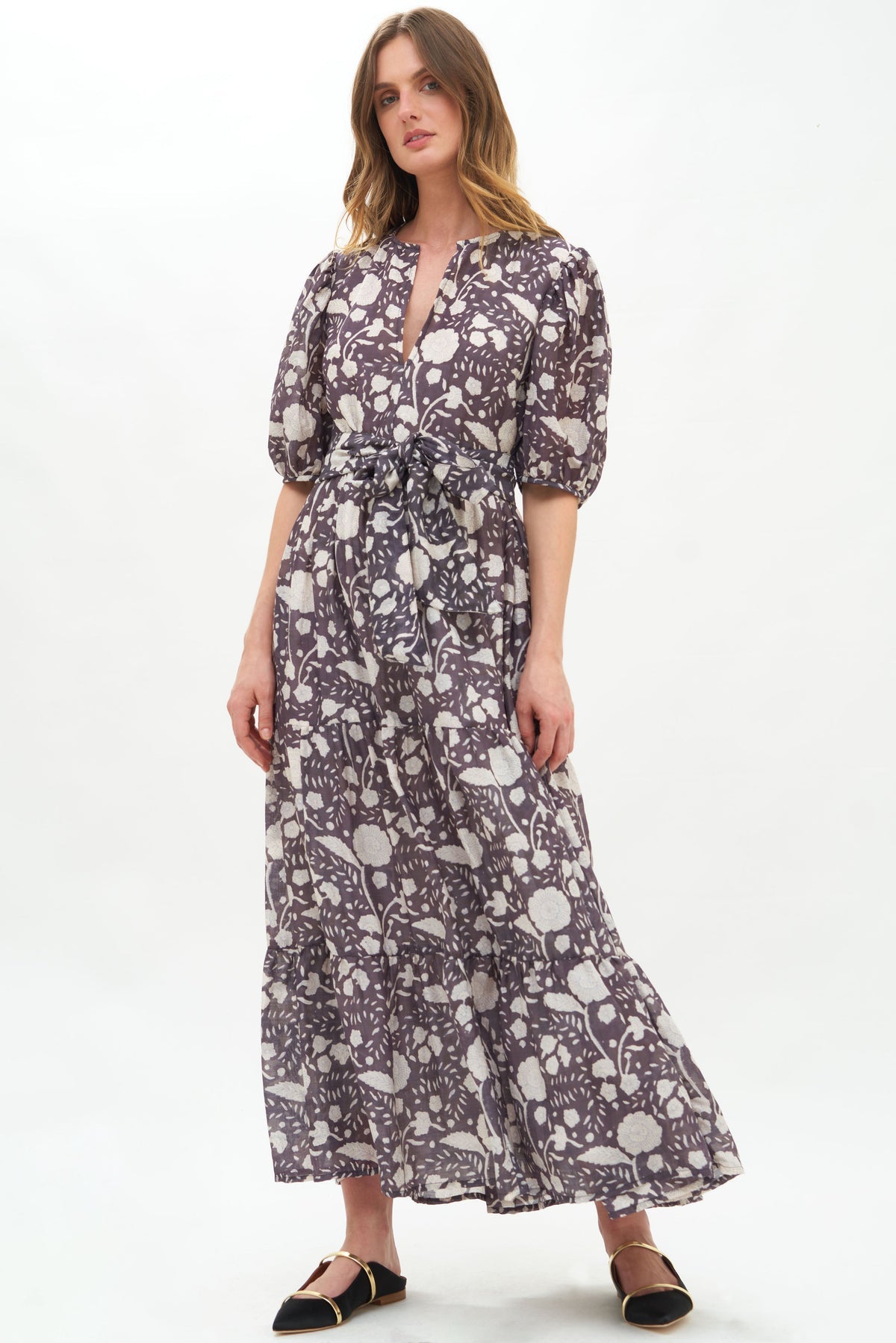 Puff Sleeve Maxi Dress - Mulberry Slate