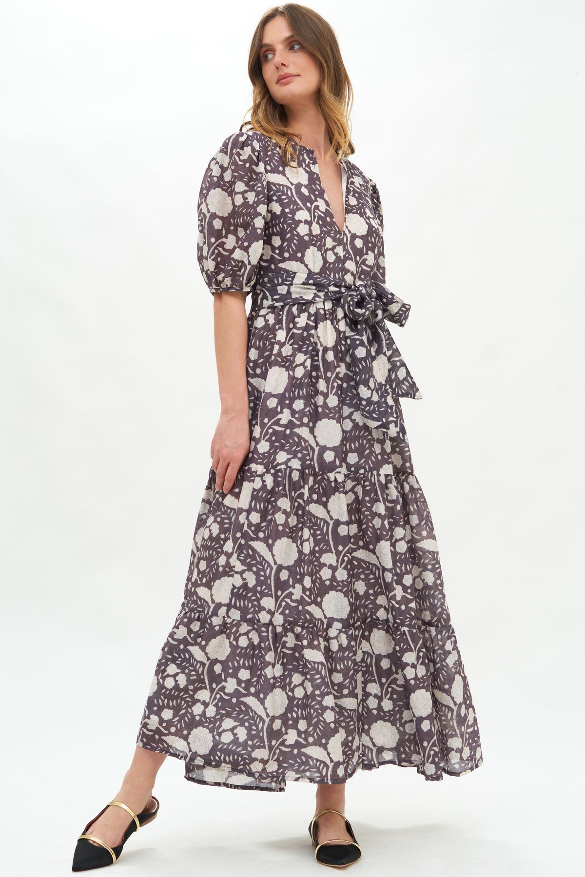 Puff Sleeve Maxi Dress - Mulberry Slate