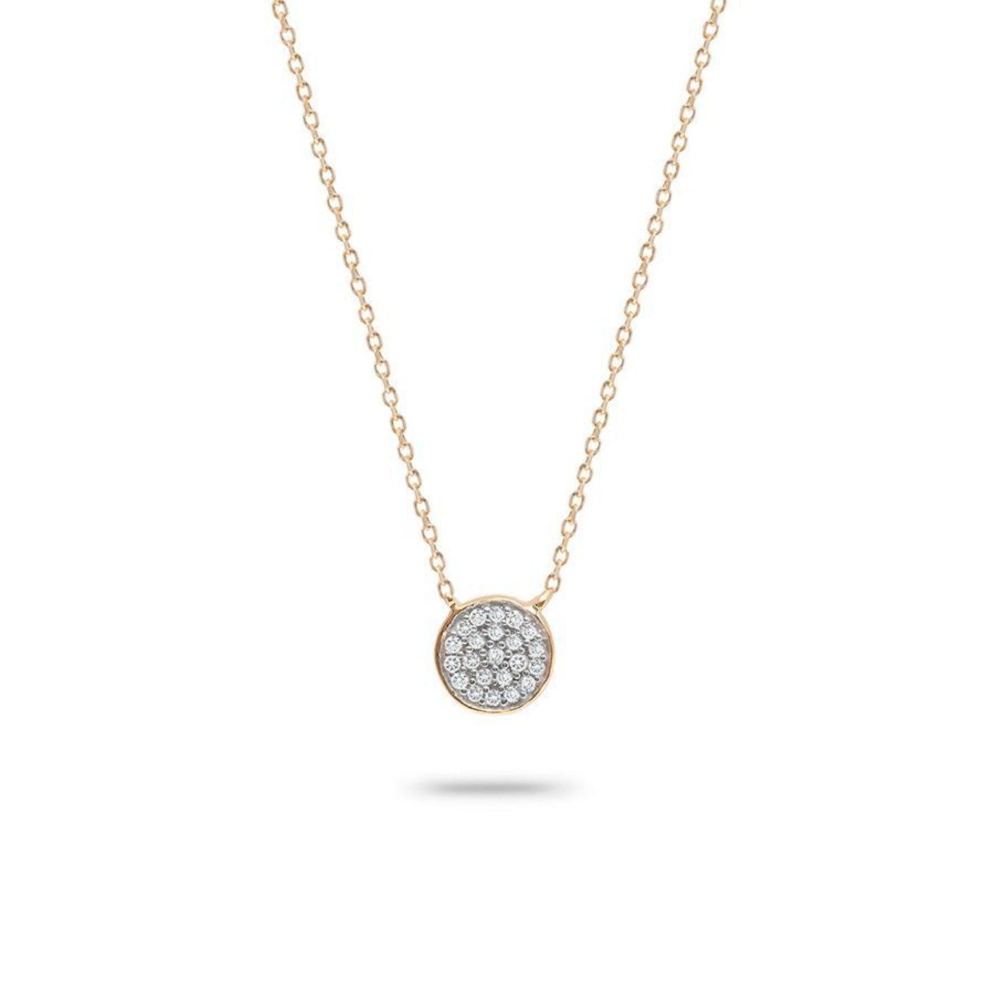 14k yellow gold pave disc necklace