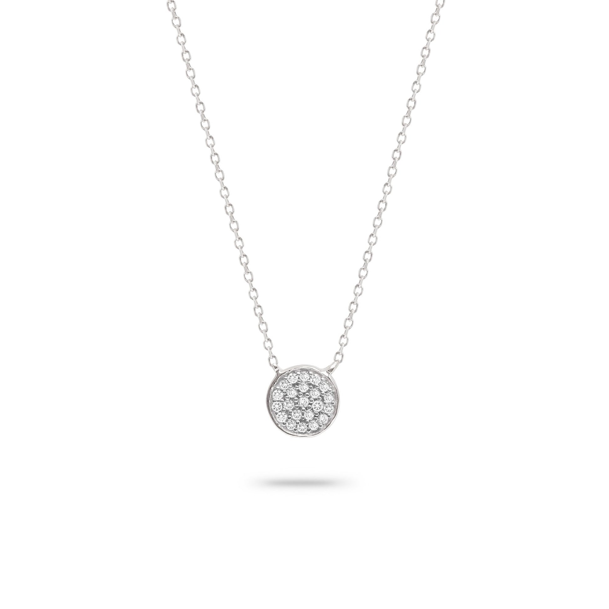 white gold pave disc necklace
