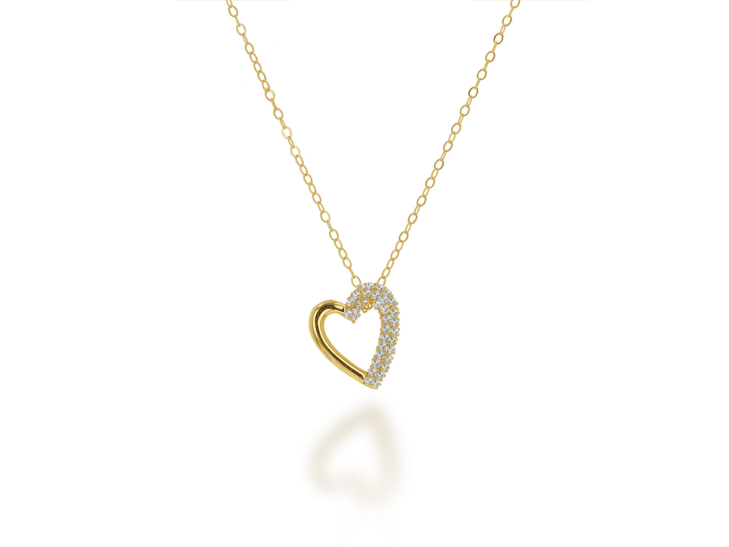 Half Diamond Open Heart Charm Necklace