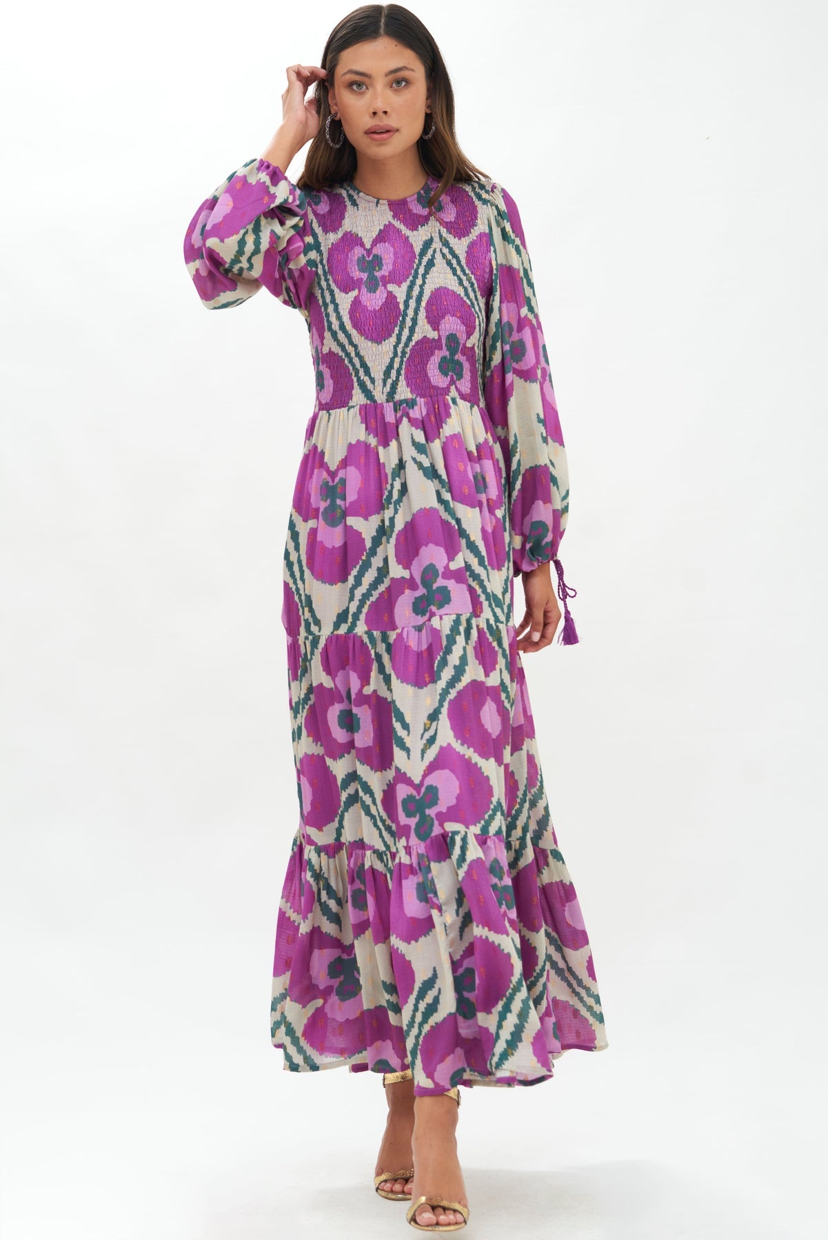Smocked Top Maxi Dress- Patola Purple