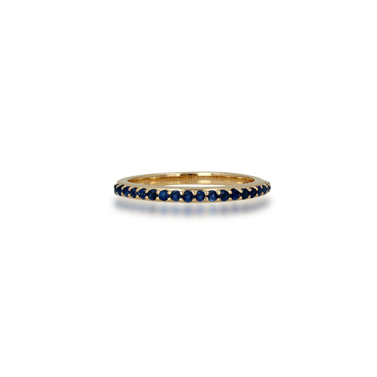 14k Yellow Gold Pave Blue Sapphire Ring